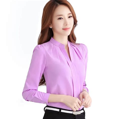 2016 New Office Women Shirts Blouses Pink Purple Elegant Ladies Chiffon Blouse Short Sleeve