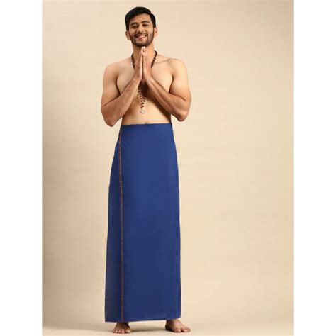 Men Devotional Dhoti With Small Border Sudhan Blue Send Sweets To Usa