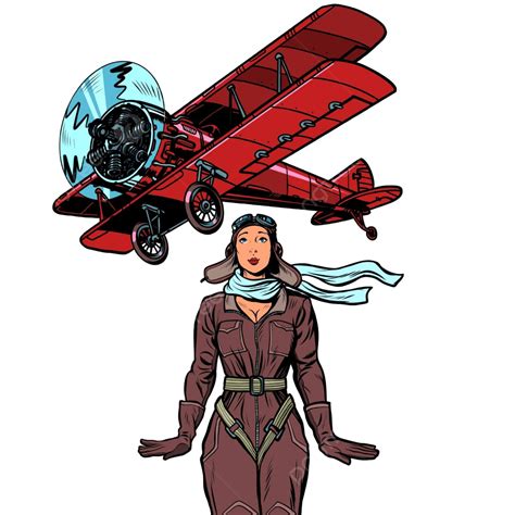 Female Aviator Flying A Classic Biplane Aircraftwhite Background Isolated Vector, People, Comic ...