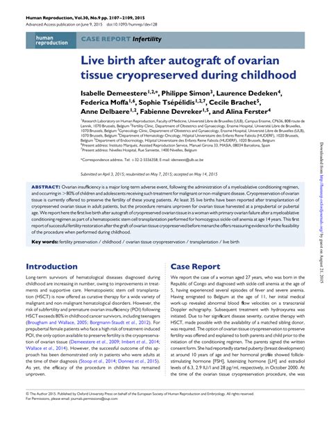 Pdf Live Birth After Autograft Of Ovarian Tissue Cryopreserved During