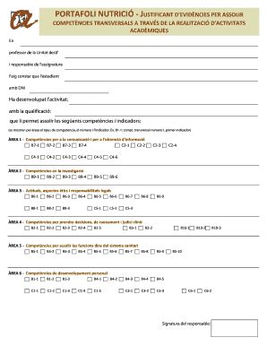 Fillable Online Fmcs Urv Portafoli Nutrici Justificant D Evid Ncies