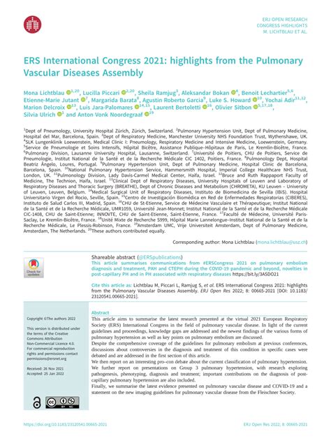 PDF ERS International Congress 2021 Highlights From The Pulmonary