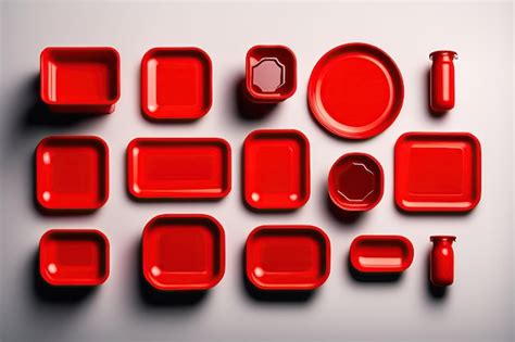 Premium Ai Image Bright Red Set Of Disposable Plastic Tableware