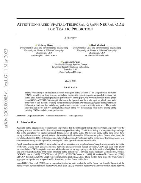 Attention Based Spatial Temporal Graph Neural ODE For Traffic