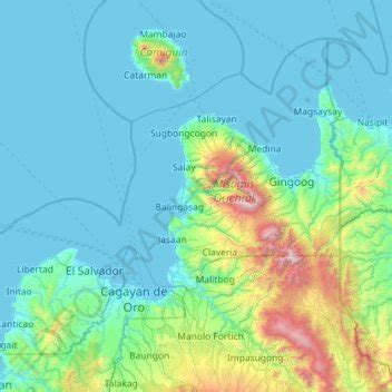 Misamis Oriental topographic map, elevation, relief