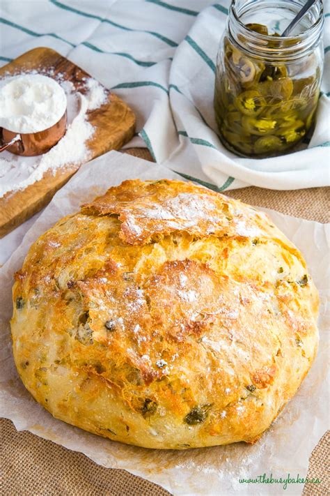 No Knead Jalapeno Cheese Artisan Bread The Busy Baker