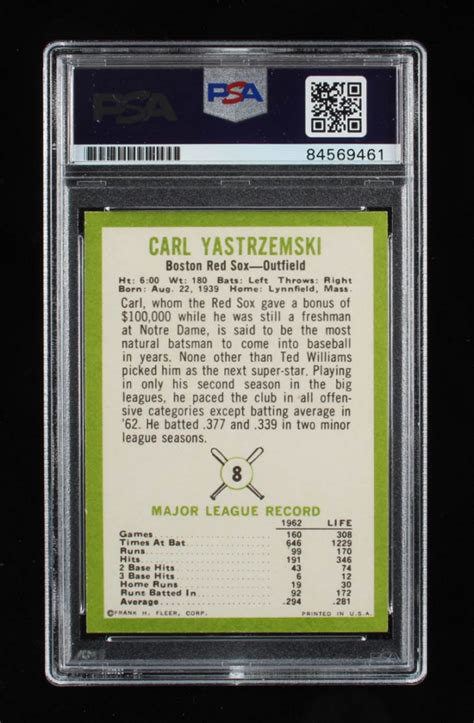 Carl Yastrzemski Signed 1963 Fleer 8 PSA Pristine Auction