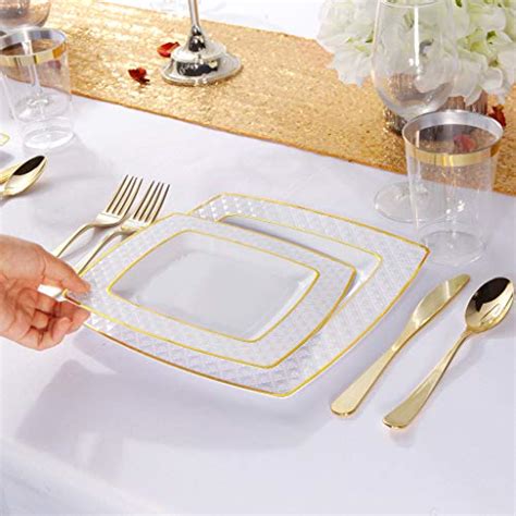 Supernal 125 Pcs Gold Plastic Disposable Plates Gold Square Plates