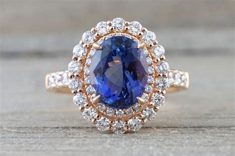 Olena 18k Rose Gold Double Oval Tanzanite Diamond Halo Wedding Engagem