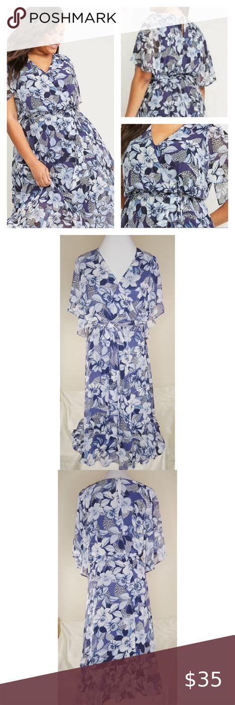 Lane Bryant Floral Faux Wrap Chiffon Midi Dress In 2021 Chiffon Midi