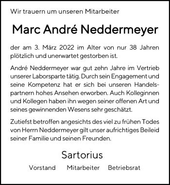 Traueranzeigen Von Marc Andr Neddermeyer Trauer Anzeigen De