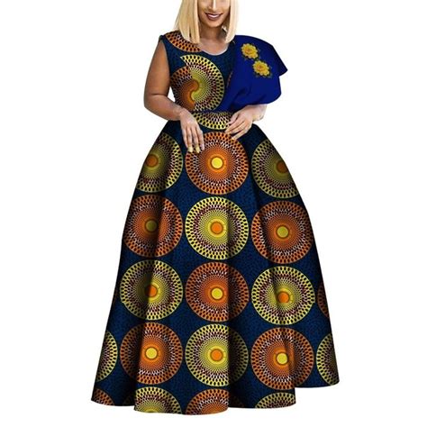 Bintarealwax Dashiki African Print Dresses Bazin One Shoulder Party