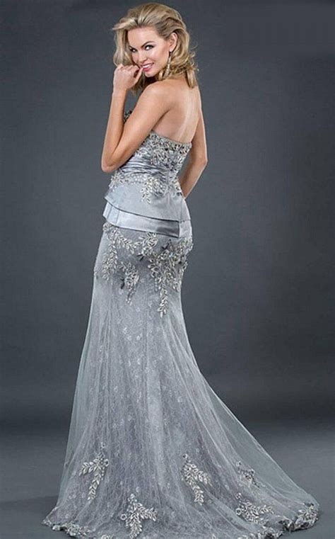 Jovani Dress 1921 Silver Floor Length Mermaid Gown With A Strapless