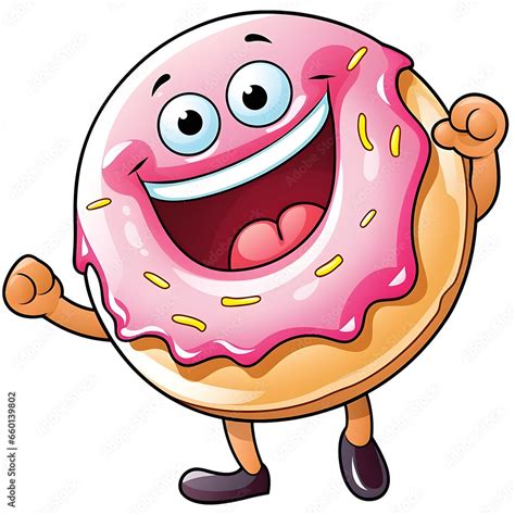 Cartoon clipart of cartoon food item celebrating (e.g., smiling donut ...