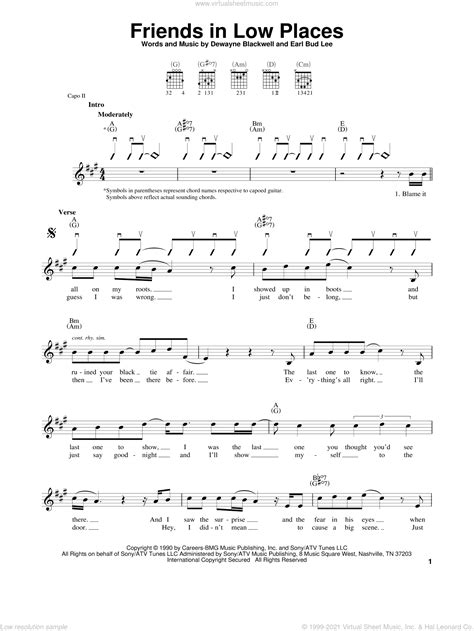 Brooks Friends In Low Places Sheet Music For Guitar Solo Chords