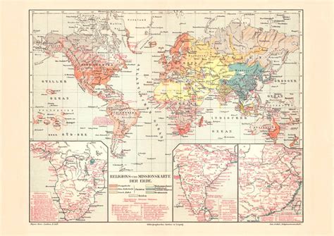 Alte Historische Landkarte Welt Religion Missionierung Karte