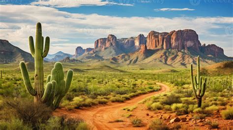 AI generated Wild West Texas desert landscape with mountains and cacti