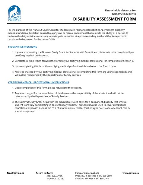 Nunavut Canada Disability Assessment Form Fill Out Sign Online And