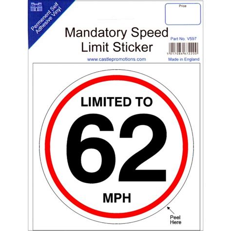 Speed Limit Sticker - 62mph - Car Smart