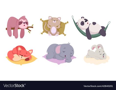 Sleeping animals cute funny wild Royalty Free Vector Image