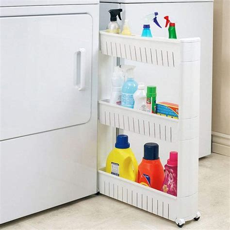 modern home narrow sliding storage organizer rack laundrybathroom