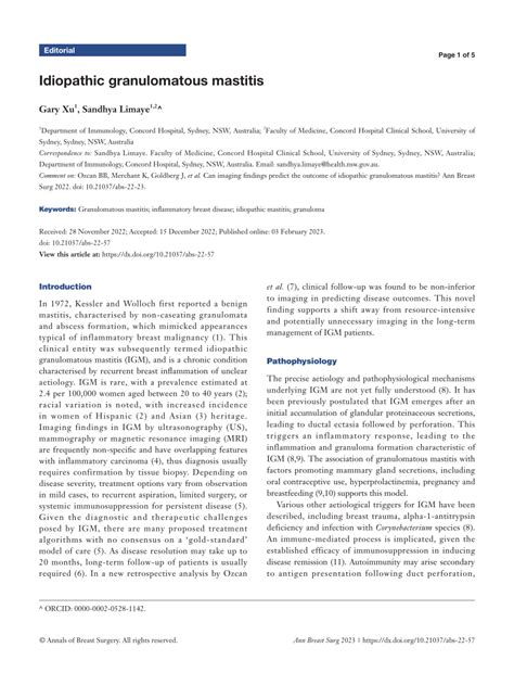 PDF Idiopathic Granulomatous Mastitis