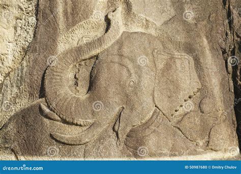 Elephant Pond Carving In Isurumuniya Rock Temple In Anuradhapura Sri