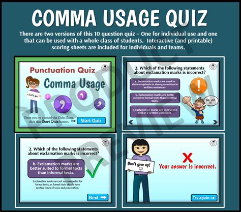 Punctuation Quiz Comma Usage Interactive Powerpoint With Scoring