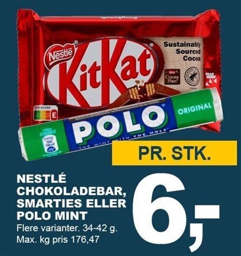 Nestlé chokoladebar smarties eller polo mint tilbud hos Let Køb