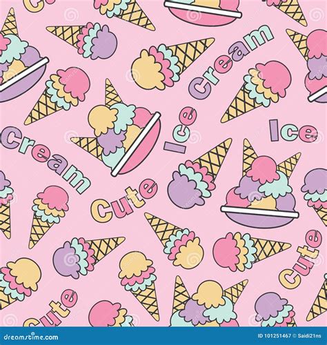 Seamless Pattern With Cute Ice Creams On Pink Background Stock Vector