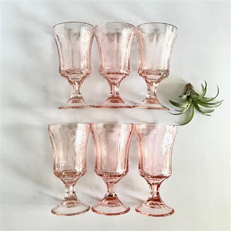 Vintage Pink Recollection Water Goblets By Indiana Glass Set Etsy