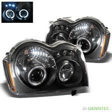 For 2005 2007 Grand Cherokee Twin Halo LED Pro Headlights Black Head