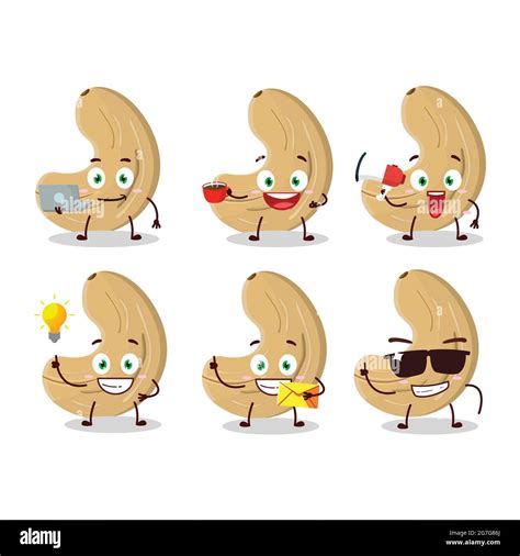 Cashew Nuts Cartoon Character With Various Types Of Business Emoticons