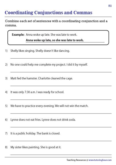 Coordinating Conjunction Worksheets