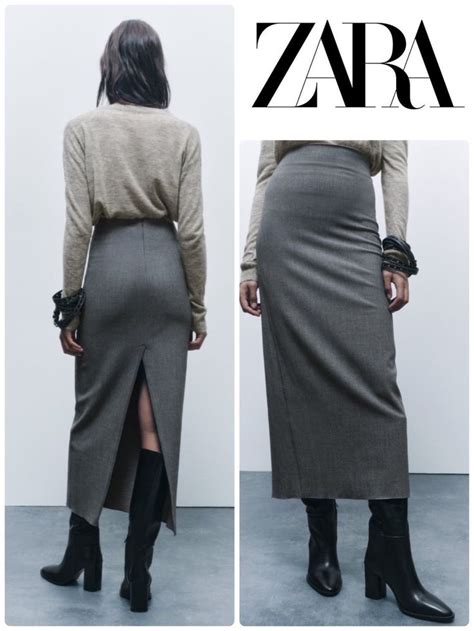 Zara Casual Style Plain Medium Elegant Style Midi Skirts Fw