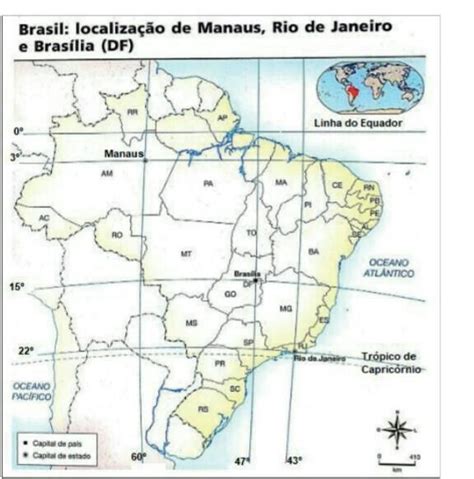 Longitude E Latitude Rio De Janeiro - Observe, neste mapa, a localização de Manaus, Rio de Janeiro e Brasília ...