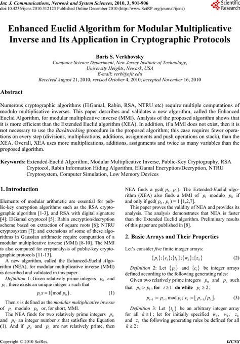 Enhanced Euclid Algorithm For Modular Multiplicative Inverse And Its