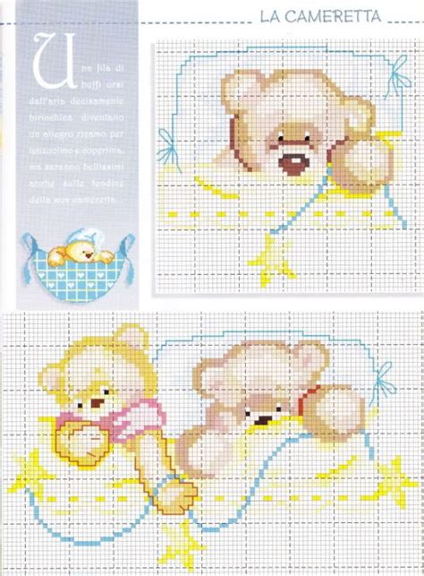 The Cross Stitch Pattern Has Two Teddy Bears In It