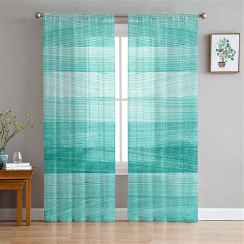 Turquoise Bright Plant Tulle Window Curtains Living Room Organza Yarn