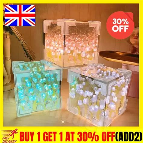 FLOWERS DIY TULIP Cube Mirror Lamp Cube Tulip Flower Sea Night Light