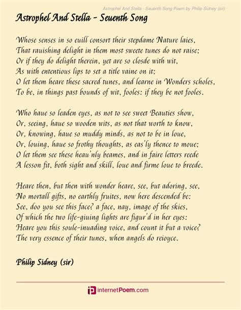 Astrophel And Stella Seuenth Song Poem By Philip Sidney Sir