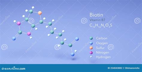 Biotin Vitamin B7 Molecular Structures 3d Rendering Structural