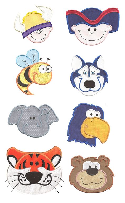 Cute Sports Mascots Applique Set 1 Animal Embroidery Designs