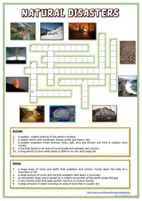 Natural Disasters crossword Français FLE fiches pedagogiques pdf doc