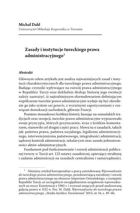 Pdf Zasady I Instytucje Tureckiego Prawa Administracyjnego