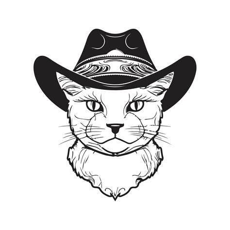 Cat In Cowboy Hat Mascot Logo Hand Drawn Illustration 21884818 Vector