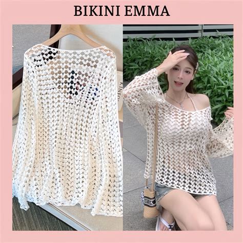 Áo Lưới Tym Vintage Đi Biển EMMA Mặc Kèm Cùng Bikini Đi Biển Siêu Xinh Shopee Việt Nam