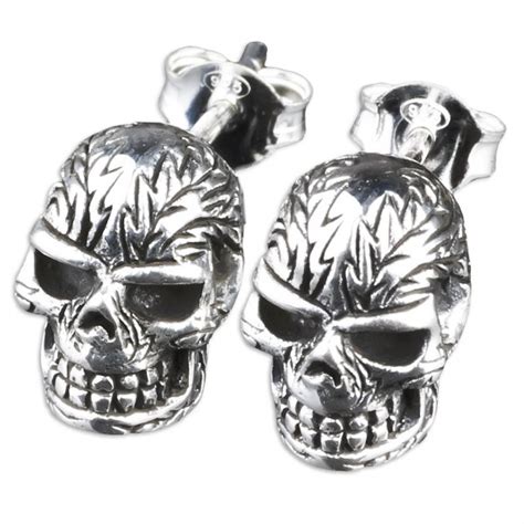 1 Paar 925 Silber Ohrstecker Totenkopf Ohrringe Gothic Biker Skull