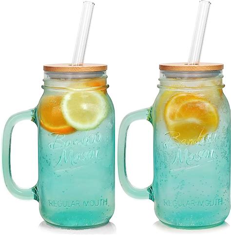 Anotion Mason Jar With Handle Colorful Drinking Glasses Colored Glass