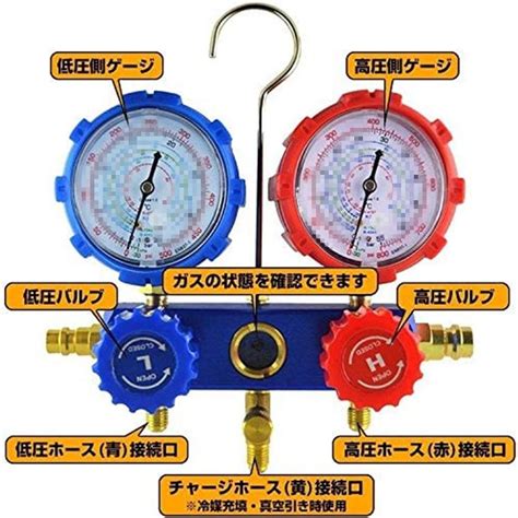 【楽天市場】【高圧対応ケーブル採用！】エアコンガスチャージャー マニホールドゲージ 対応冷媒 R134a R22 R32 R410a 缶切